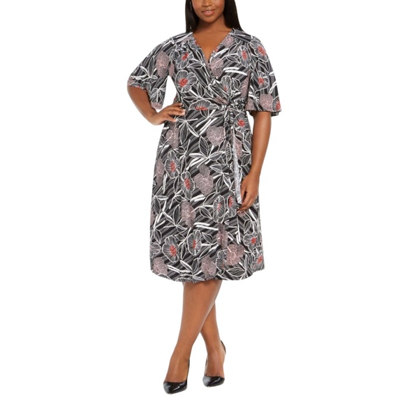 Bold Robbie Bee Plus Mod Floral Print Textured Wrap Dress Size M (Fits Like 1X) - Picture 1 of 7